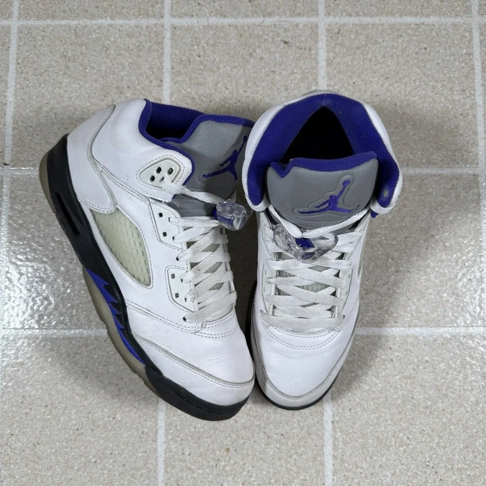 Nike Air Jordan 5 Retro GS White Concord Black Leather 7Y 440888-141
